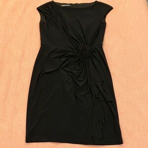 Formal Jones New York Black Midi Dress with Rosette Detail - fully lined
